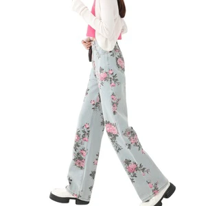 Flower Jeans Woman Spring New High-waist Loose-fit Women's Jeans