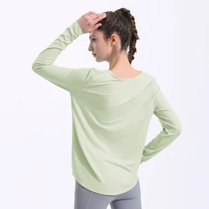 Custom Logo Workout Tops Quick Dry Breathable Loose Casual SportsTops Long Sleeve Thumb Hole Fitness T-Shirt Yoga Top for Women