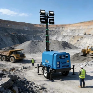 Mobile LED Light Tower 12KVA 12.5KVA 9KW 10KW Telescopic Mast Trailer Mounted Outdoor Emergency Construction Lighting System