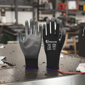 EN388 Nylon Knitted Black PU Coated Gloves General Purpose Safety Work Gloves