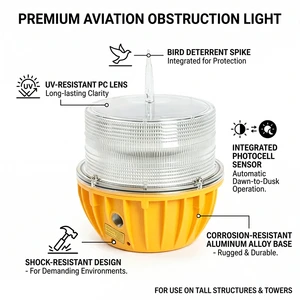 Outdoor Solar Charged Flight Beacon Light High Rise Tower Building Aviation Obstacle Marker Light