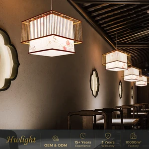 Retro Bamboo Art Pendant Lamp High-end Decoration Lamp For Restaurants Wabi-sabi Style Restaurant Lighting Printed Art Lampshade