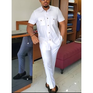 New African Men's Short Sleeve Top and Pants 2 Piece Set Sehe Fashion