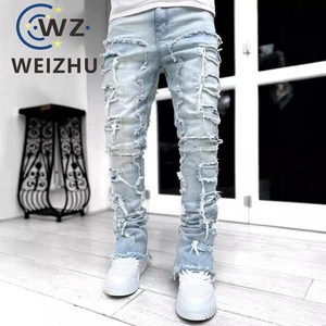 Wholesale Hot Sale Men's Jean Distressed Cargo Straight Leg Slim Stretch Casual Denim Jeans Trousers Pants for Man