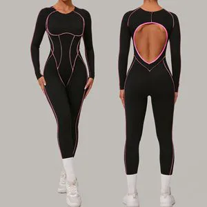 Three-dimensional Cutting Color Matching Long-sleeved Yoga Sports Jumpsuit High-intensity Fitness Four-Way Stretch Breathable