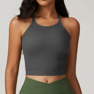 New Style Woman Yoga Gym Vest Custom logo High Elastic Breathable Sleeveless Ribbed Sports Tops Fitness Casual Yoga Tops