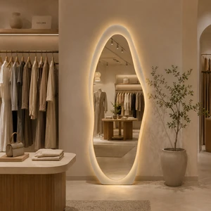 Wholesale Dressing Wavy Framed Led Mirror Standing Decor Irregular Full Body Mirror Floor Led Mirror With Light