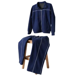 Custom Casual Logo Men's Lightweight Breathable Cotton Tracksuit Set with Zipper Jacket and Wide Leg Sweatpants