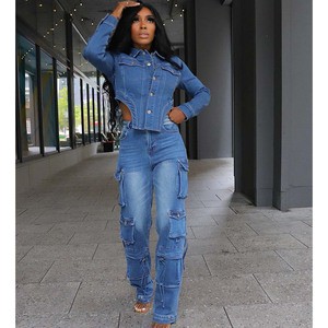 Jeans Two Piece Sets Women Casual Denim Jackets Suits