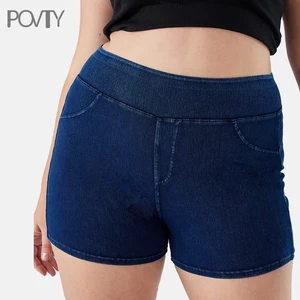 POVTY Women's Plus Size Denim Shorts Elegant High Waist Summer Jeans Pockets Casual Stretchy Breathable Design Wholesale