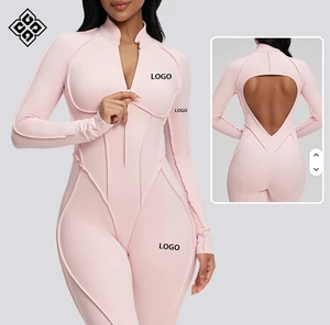 New Sportswear Custom One Piece Nylon Women's Long Sleeve Yoga Sports Jumpsuits Gym Workout Jumpsuit With Zipper