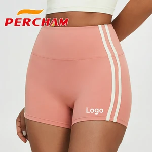 Plus Size Women Striped Yoga Biker Shorts High Waist Tight Stretch Anti-Squat Training Shorts For Cycling Gym Pilates