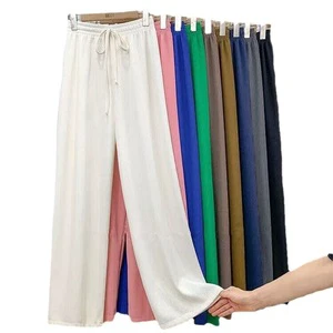 Women High Waist Print Pants Spring Summer Loose Casual Straight Leg Anti-Wrinkle Trousers