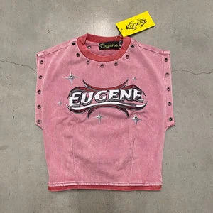 Cropped Boxy Fit Heavy Weight Cotton French Terry Baby Tees Custom Screen Print Gemstone Luxury Designer Stitched Women T Shirt