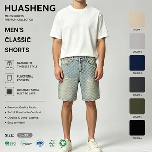 Men's Wash Denim Shorts Straight Style Summer Fashion Distressed Casual Me Short for Summer