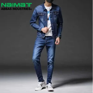 Dark Blue Denim Jacket for Men Button Front with Chest Pockets Casual Outfit Matching Streetwear Jeans Plain Dyed