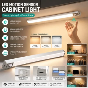 Smart Human Body Rechargeable Night PIR Led Motion Sensor Light Dimmable Infrared Cabinet Magnetic & Sticker Installation