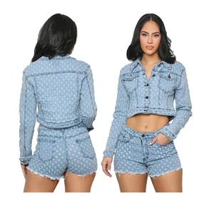 Women's Casual Vintage Style Denim Shorts Suit with Button Decoration Formal Summer Styles Washed Technics