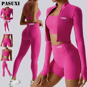 PASUXI 2026 Wholesale Gym Fitness Long Sleeve Jacket Leggings Sports Suits Women Seamless Fitness Yoga Set