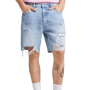 Customized logo Acid Wash Jeans Monkey Wash Denim Shorts Washed Ripped Cotton Men's Denim Short Pants