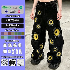 YSJY OEM Custom Hip Hop Clothes Streetwear Design Audio Printing Jeans Very High Quality Plus Size Denim Pants for Men