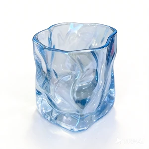 Irregular Twisted Blue Transparent Glass Cup Creative Handcrafted-Style Water Tumbler For Juice, Whiskey, Coffee And Cold Drinks