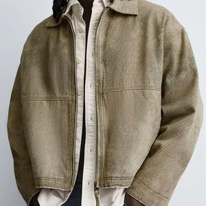Oversized Vintage Denim Wash Jacket for Men Custom Men's Vintage Zip-up Worker Jacket Outdoor Twill Jacket