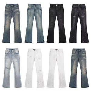 Brand Men's High Quality Streetwear Y2K Retro Flared Vintage Relaxed Stretch Bell Bottom White Denim Trouser Pants Jeans