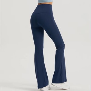 Women's Custom High Waist V-Shape Butt Lifting Yoga Pants Solid Nylon Spandex Workout Sports Gym Flare Leggings Elastic Waist