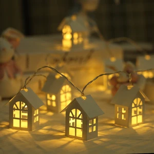 LED Light String White Wooden House Atmosphere Light Remote Control Battery/USB Powered Outdoor Indoor Christmas Home Decoration