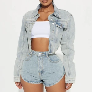 New Arrival Women's Vintage Denim Jacket Pant Set Casual Washed Regular Fit OEM Custom Design Wholesale Streetwear Spring Summer