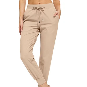 Women's High Waist Solid Color Woven Cotton Straight Full Length Regular Fit Breathable Winter Trousers Two Side Pockets