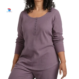 Women's Plus Size XL Henley T-Shirts Casual Loose Fit Button Down Ribbed Tee Shirts Summer Print Fabric Ladies' Casual Wear