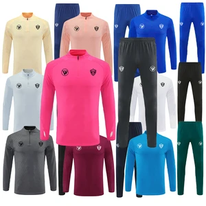Custom Mens 2 Piece Football Tracksuit Long Sleeve Warm Breathable Quick Dry Training Soccer Sportswear Uniform 100% Polyester