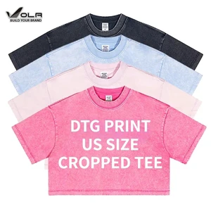 230gsm Custom Logo DTG Print Vintage Women's Crop Top Best Sale Summer Acid Wash T Shirt High Quality Women Crop Tops Tee