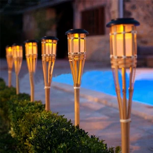 Waterproof Bamboo Lamp Garden Courtyard Villa Outdoor Spaces with Plug-In Flame Square Shape Natural Bamboo Patio Torch