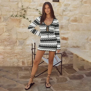 Summer Knitted Beachwear Bikini Cover up Striped White & Black Knit Bikini Cover up Women's Beach Dress