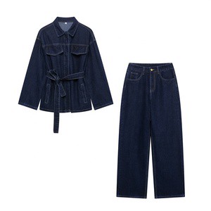 New Women's Clothing European and American Style Loose Strap Casual Denim Jacket Straight Leg Denim Suit