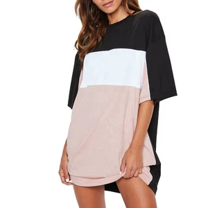 Wholesale Color Block Three Tone Plus Size T-shirts for Women Oversized Premium T-shirt Drop Shoulder Gym Plain Cotton Tshirt