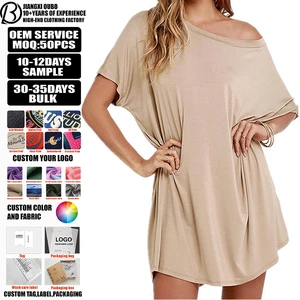 Fashionable Women's Long Line T-shirt Drop Shoulder Oversized Loose Fit Girls T-shirts Casual Hip Hop Trendy T Shirt Dress
