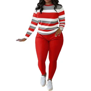 Female Casual Suits Autumn Fashion Stripes O-neck Pullover Tops and Pants 2-piece Set for Women Woman Outfits Y2K Mujer Sets