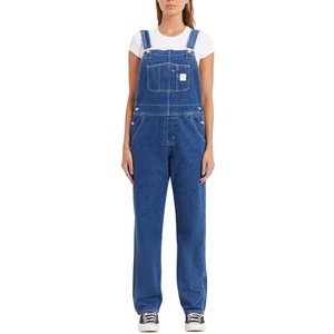 Women Denim Bib Overalls Classic Relaxed Fit Adjustable Straps Workwear Style Pocket Detail Casual Jumpsuit Anti-Bacterial