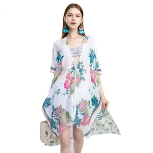 2022 Summer Beachwear Swimsuit Cover Ups for Beach Cotton Floral Printing Fashion Luxury Shawl for Women