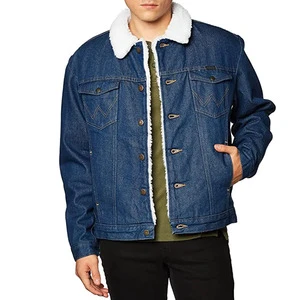 OEM Vintage Dark Blue Men's Denim Jean Jacket Fashionable Stone Washed Fur Collar Men's Denim Jacket Outdoor Ripped Jean Jacket