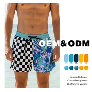 Customizable Printed Casual Men's 5 Inch Inseam Swim Trunks Retro Style Quick Dry Breathable Mesh Lining Summer Board Shorts