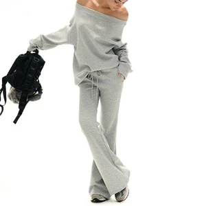 2-Piece Set Women Clothing Lounge Sets Y2K Off Shoulder Wide Leg Pants Knit Set Streetwear Casual Y2k Outfits Women Tracksuits