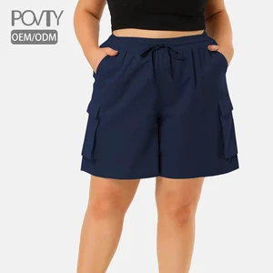 POVTY Custom Wholesale Women's Plus Size Casual Cargo Shorts Lightweight Active Athletic Summer Loose Running Shorts with Pocket