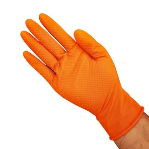 Powder-Free Industrial Safety Protection Gloves - Custom Orange Anti-Slip Disposable Nitrile Gloves