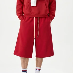 Wholesale Oversize Blank Fleece Cool Streetwear Clothing Customized Pocket Fashion Wide Leg Baggy 3/4 Sweatpants Cutoff Men