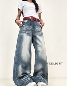 Wholesale Wide-leg Denim Women's Fall-winter Loose Casual Trousers, Straight Leg, High Waist